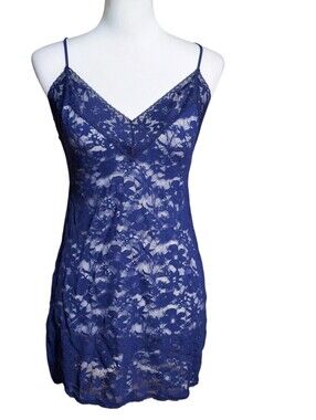 Victoria's Secret navy blue medium sheer lace mini dress Y2K 90s Rave Indie Sexy